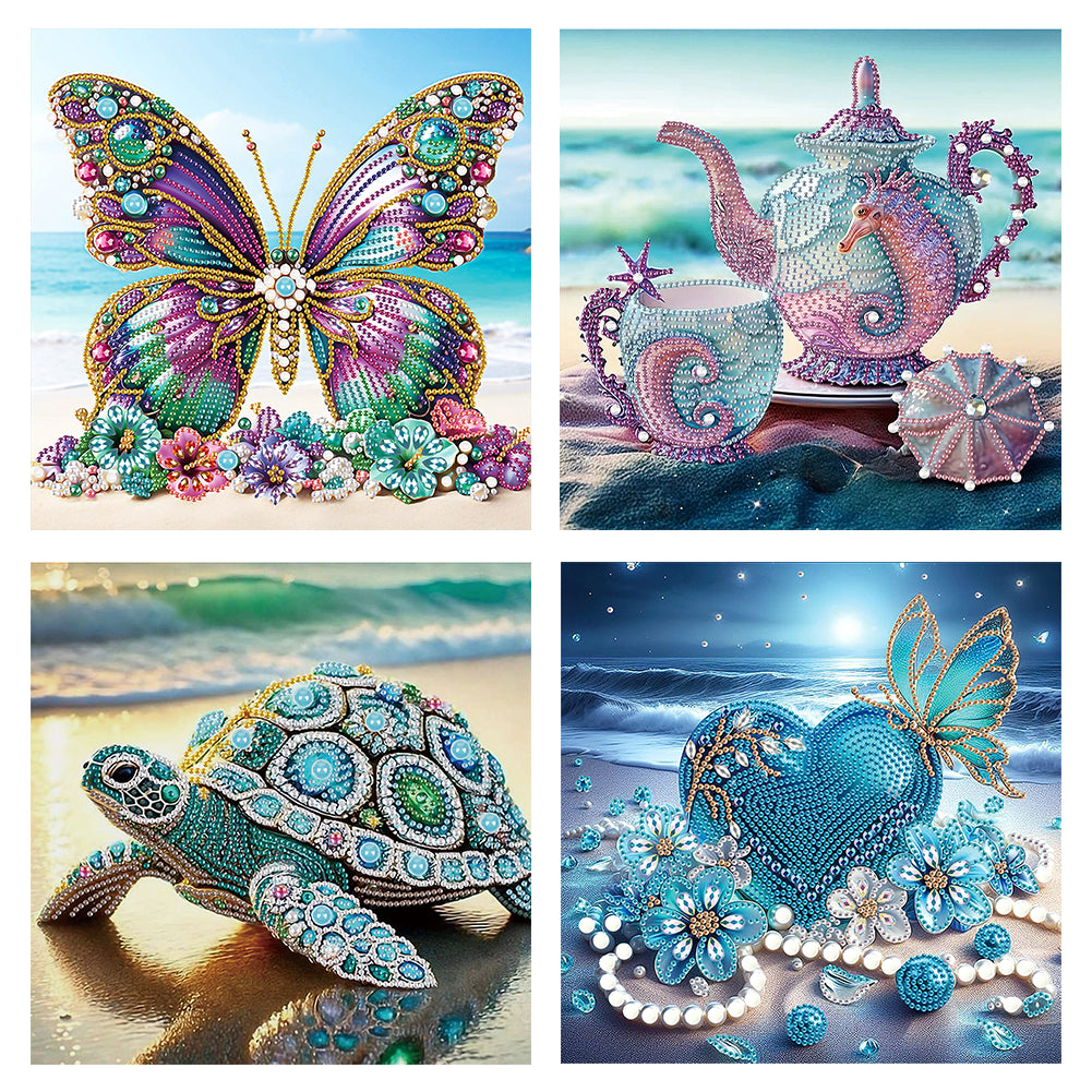 4 Pcs Beach 30*30CM(Canvas) Partial Special Shaped Drill Diamond Painting