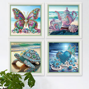 4 Pcs Beach 30*30CM(Canvas) Partial Special Shaped Drill Diamond Painting