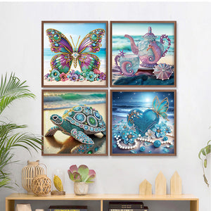 4 Pcs Beach 30*30CM(Canvas) Partial Special Shaped Drill Diamond Painting
