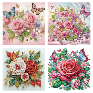 4 Pcs Flower Butterfly 30*30CM(Canvas) Partial Special Shaped Drill Diamond Painting
