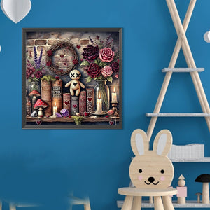 Flower Doll On Bookshelf 40*40CM(Canvas) Full Round Drill Diamond Painting