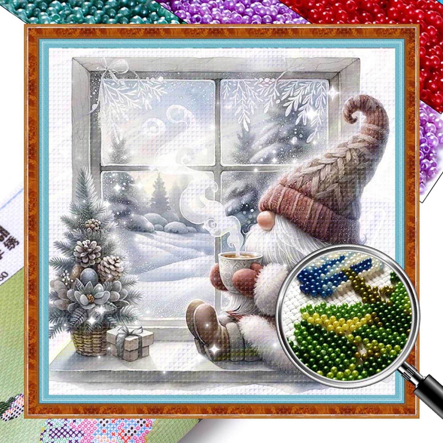 Gnome - Full 11CT Stamped Cross Stitch - Bead Embroidery 46x46CM/18.11x18.11in