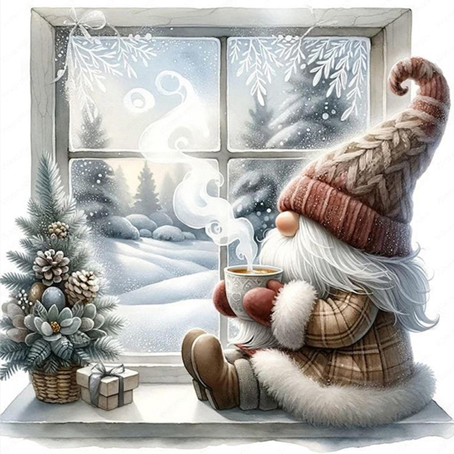 Gnome - Full 11CT Stamped Cross Stitch - Bead Embroidery 46x46CM/18.11x18.11in