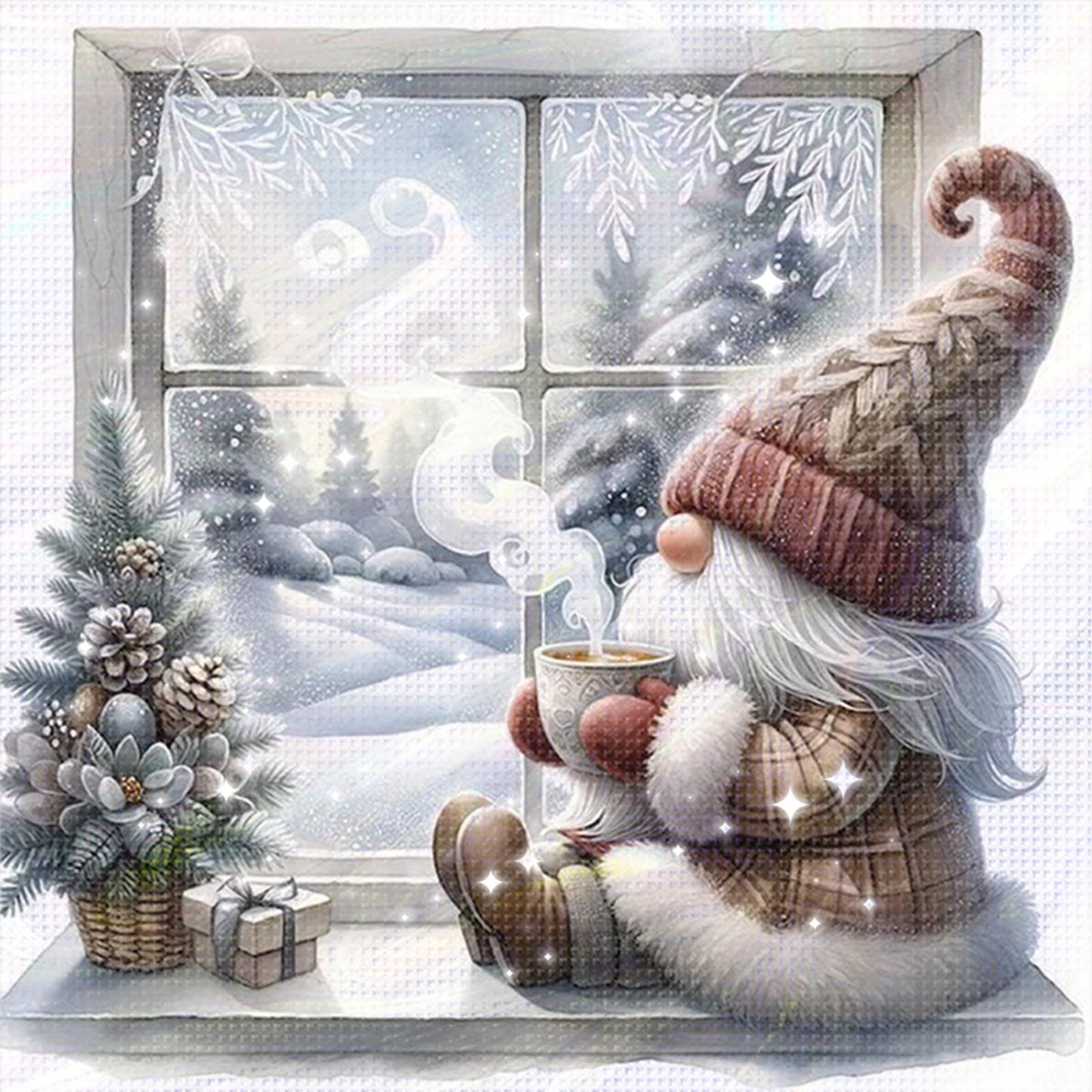 Gnome - Full 11CT Stamped Cross Stitch - Bead Embroidery 46x46CM/18.11x18.11in