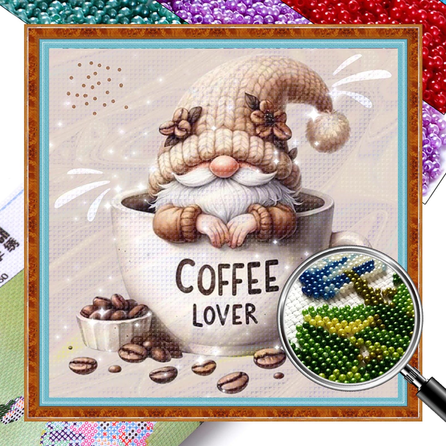 Gnome - Full 11CT Stamped Cross Stitch - Bead Embroidery 46x46CM/18.11x18.11in