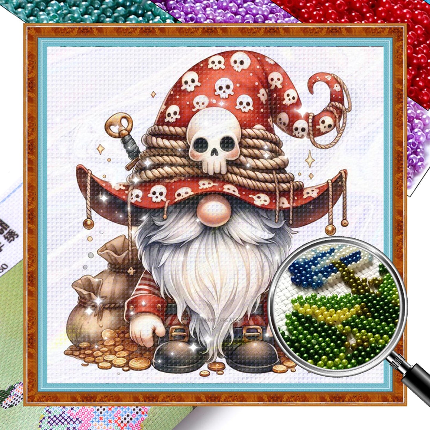 Gnome - Full 11CT Stamped Cross Stitch - Bead Embroidery 46x46CM/18.11x18.11in
