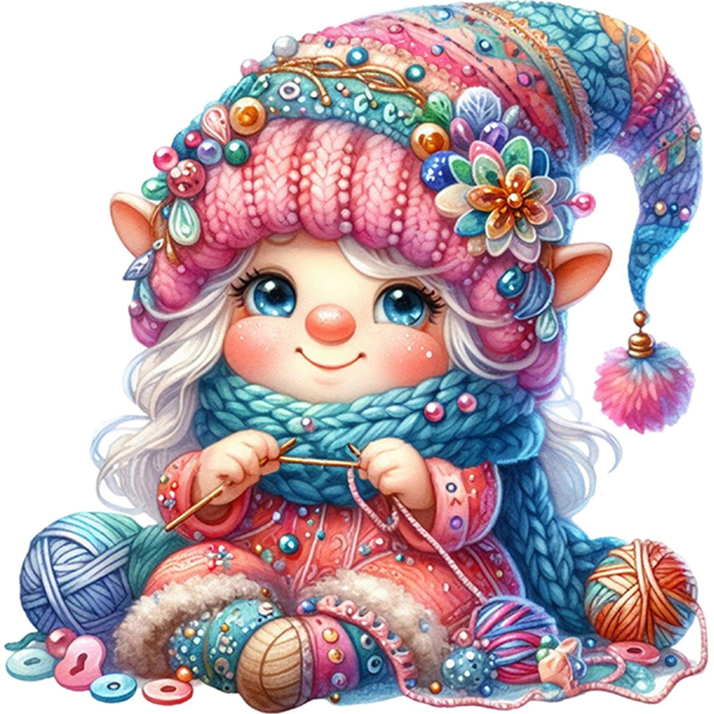 Gnome - Full 11CT Stamped Cross Stitch - Bead Embroidery 46x46CM/18.11x18.11in