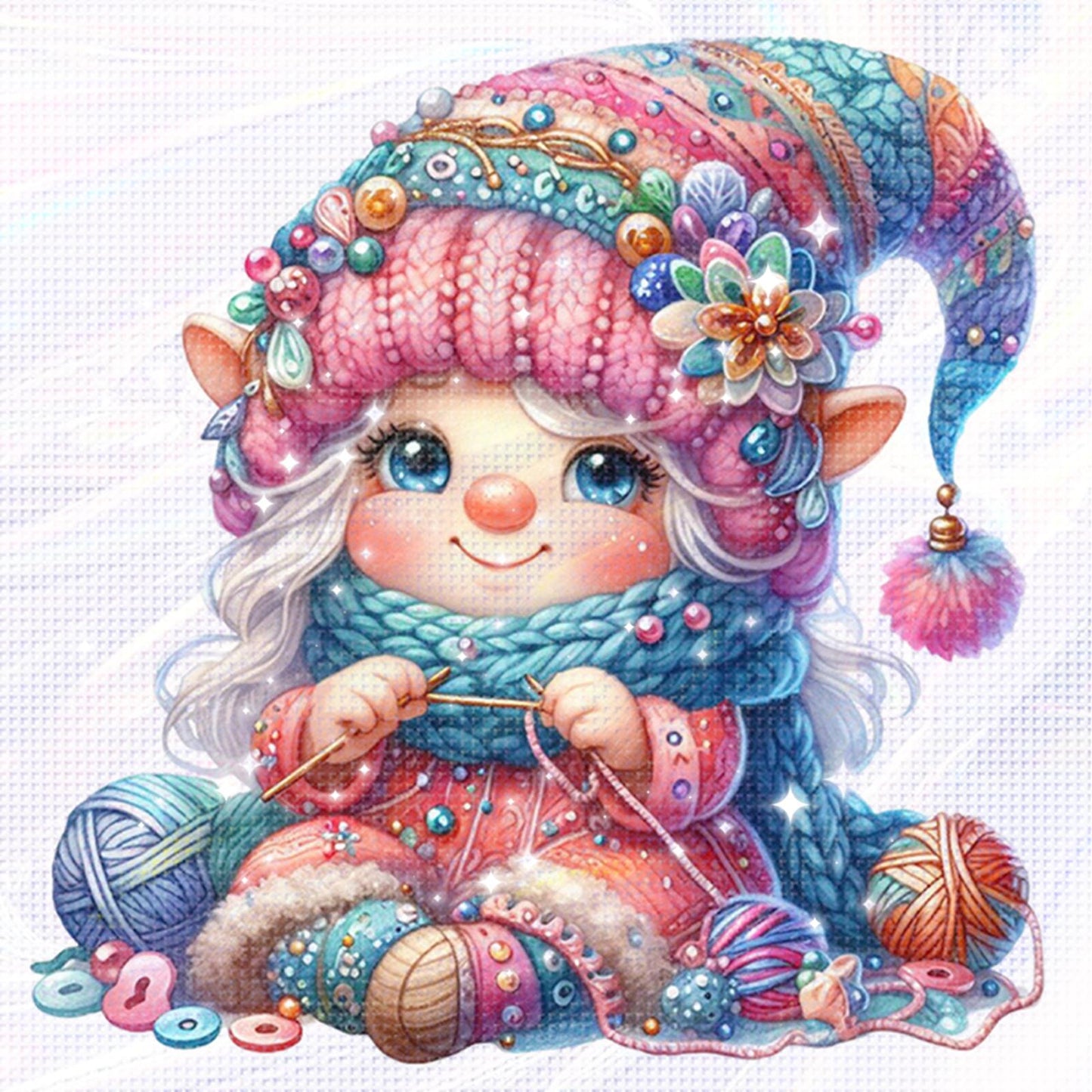 Gnome - Full 11CT Stamped Cross Stitch - Bead Embroidery 46x46CM/18.11x18.11in