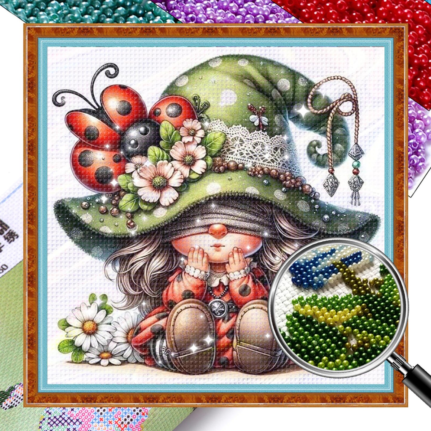 Gnome - Full 11CT Stamped Cross Stitch - Bead Embroidery 46x46CM/18.11x18.11in