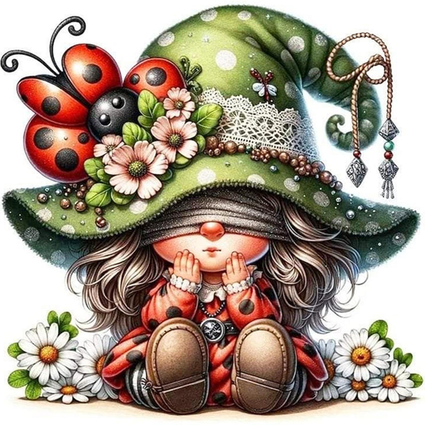Gnome - Full 11CT Stamped Cross Stitch - Bead Embroidery 46x46CM/18.11x18.11in