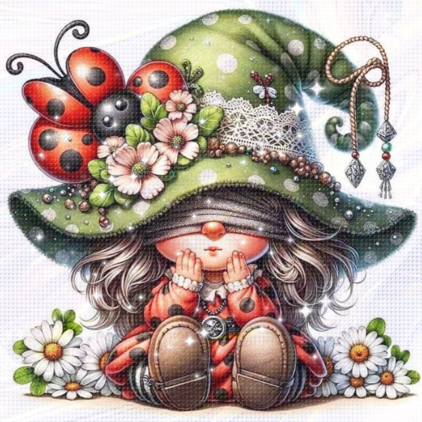 Gnome - Full 11CT Stamped Cross Stitch - Bead Embroidery 46x46CM/18.11x18.11in