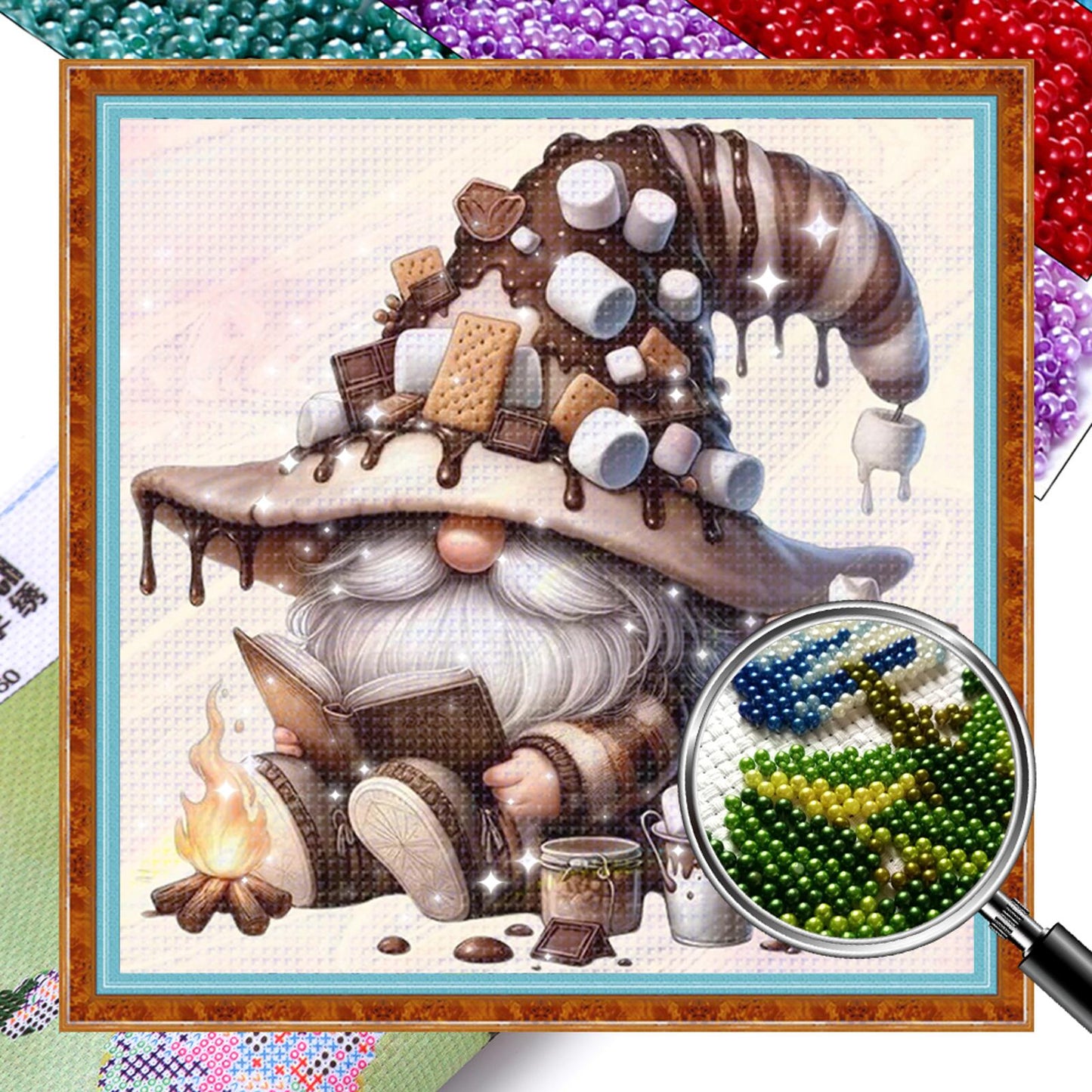 Gnome - Full 11CT Stamped Cross Stitch - Bead Embroidery 46x46CM/18.11x18.11in