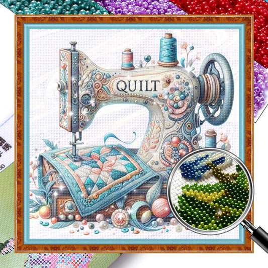 Sewing Machine - Full 11CT Stamped Cross Stitch - Bead Embroidery 46x46CM/18.11x18.11in
