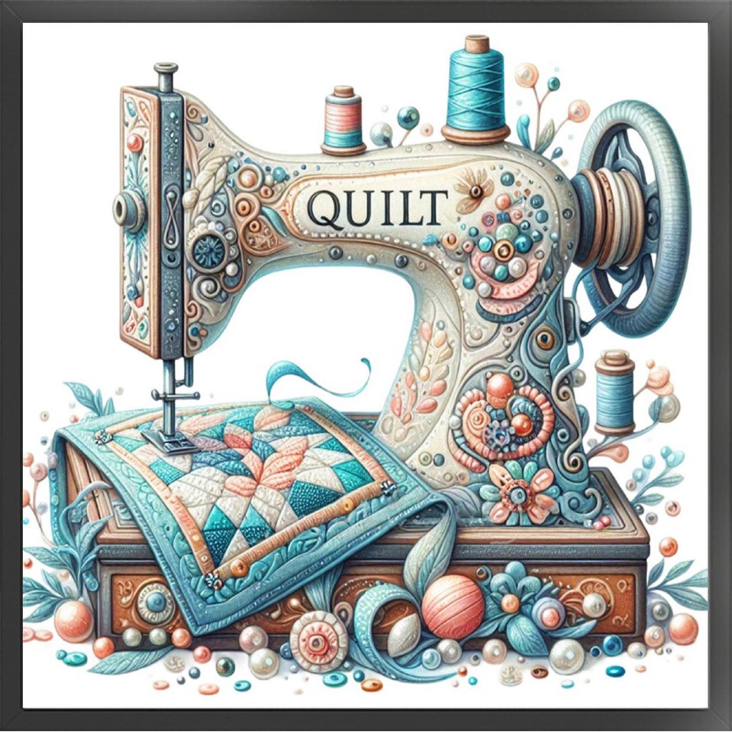 Sewing Machine - Full 11CT Stamped Cross Stitch - Bead Embroidery 46x46CM/18.11x18.11in