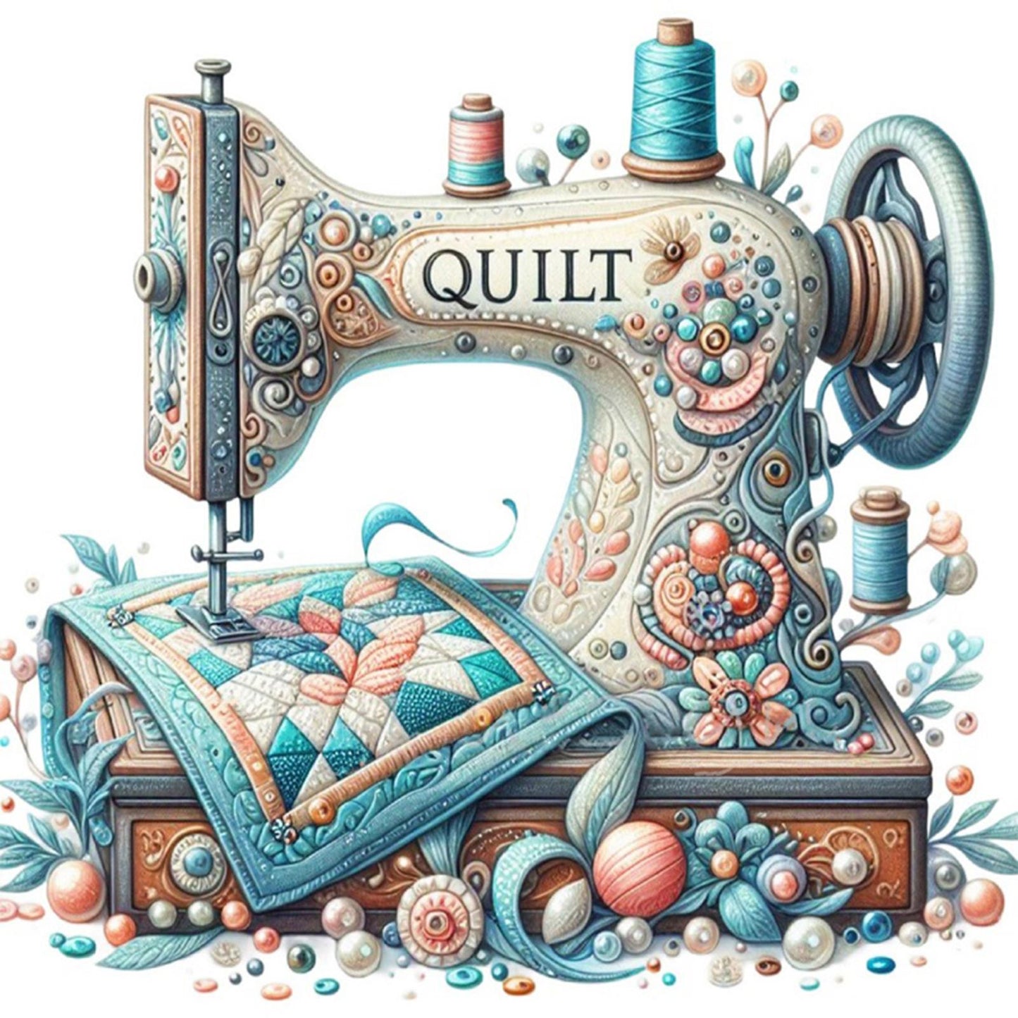 Sewing Machine - Full 11CT Stamped Cross Stitch - Bead Embroidery 46x46CM/18.11x18.11in