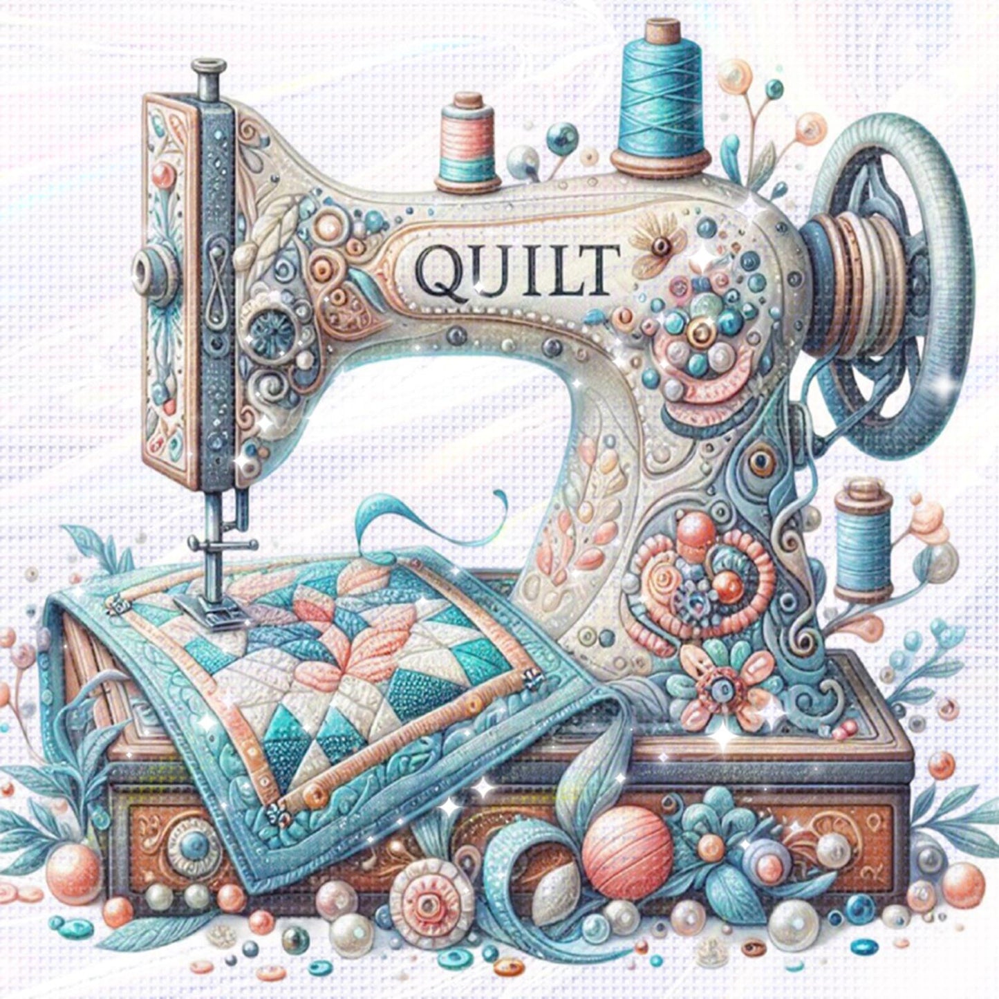 Sewing Machine - Full 11CT Stamped Cross Stitch - Bead Embroidery 46x46CM/18.11x18.11in