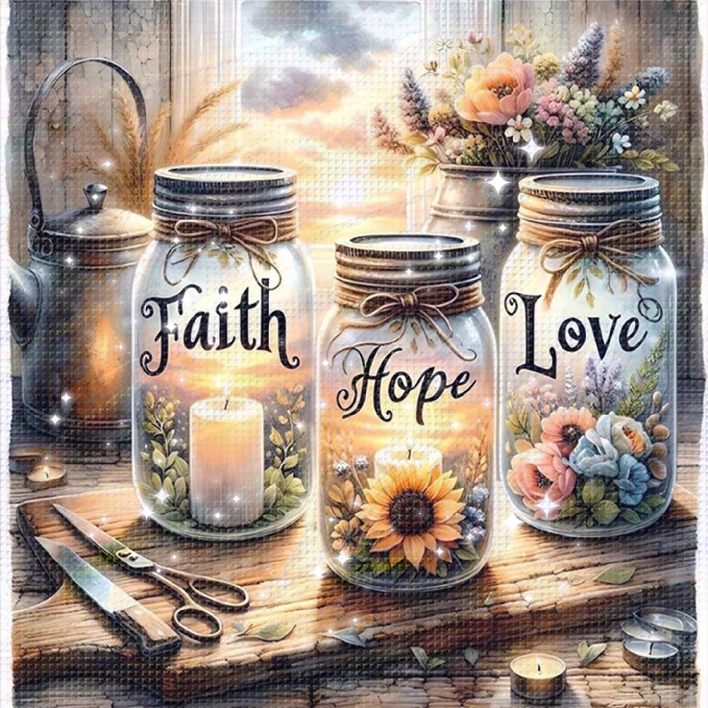 Sunflower Vase - Full 11CT Stamped Cross Stitch - Bead Embroidery 46x46CM/18.11x18.11in