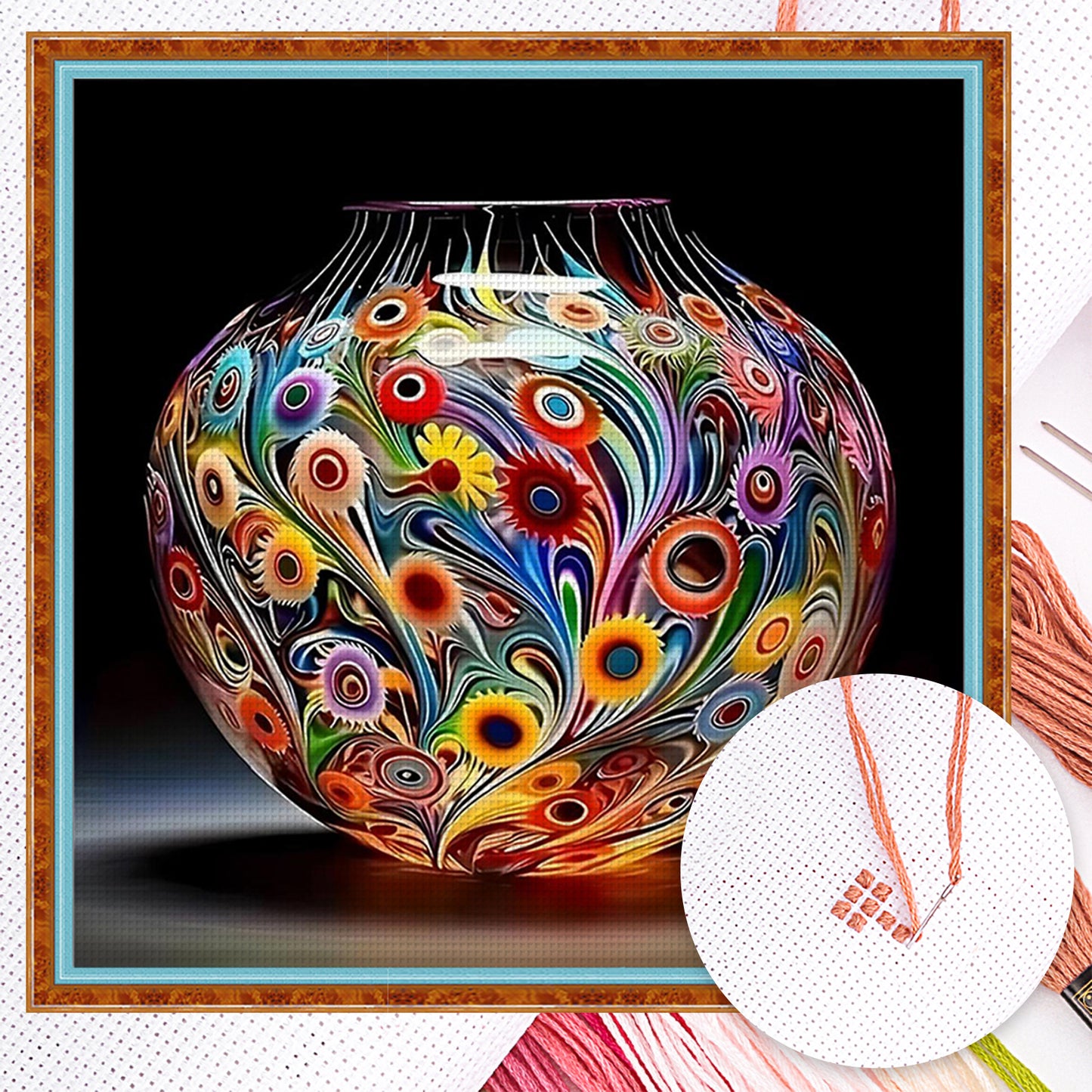 Colored Glass Vase - Full 11CT Counted Cross Stitch 50x50CM - Huacan