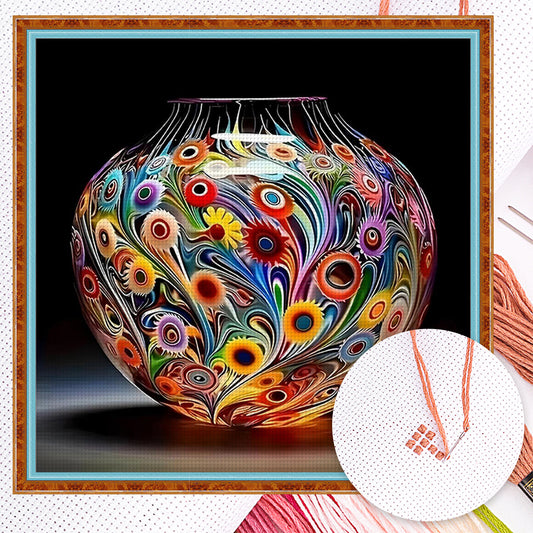 Colored Glass Vase - Full 11CT Counted Cross Stitch 50x50CM - Huacan