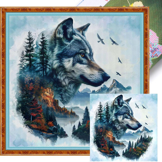 Forest Wolf - Full 11CT Stamped Cross Stitch 45x45CM - Diy