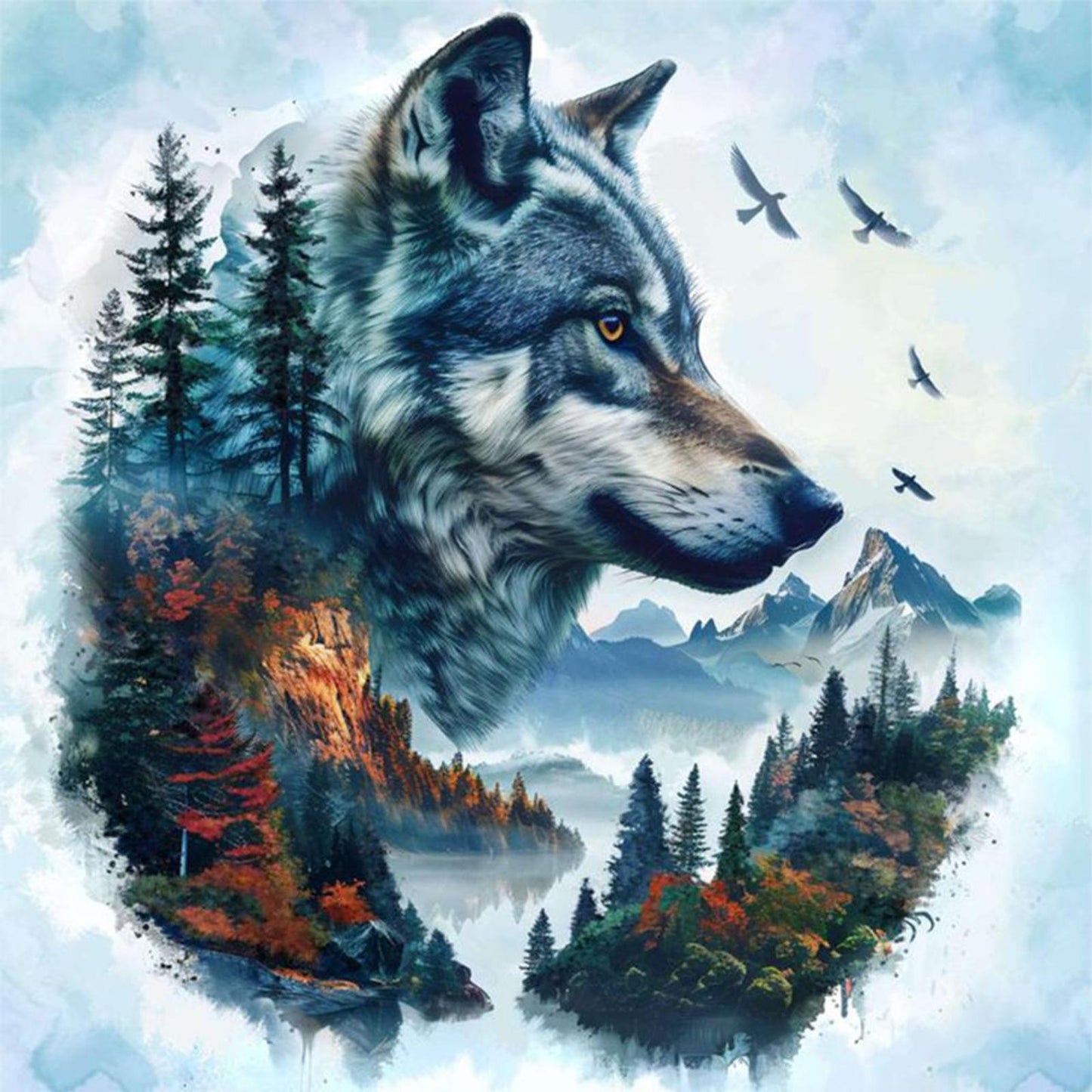 Forest Wolf - Full 11CT Stamped Cross Stitch 45x45CM - Diy