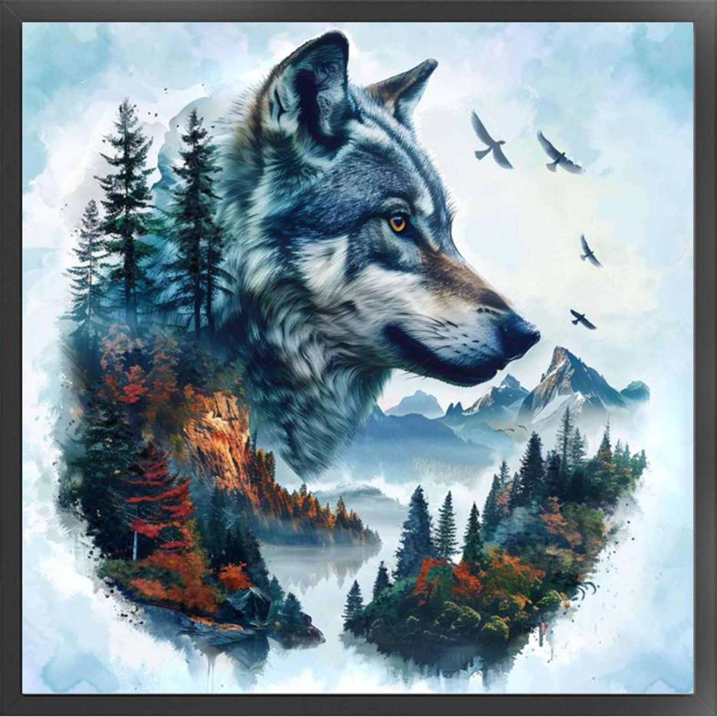 Forest Wolf - Full 11CT Stamped Cross Stitch 45x45CM - Diy