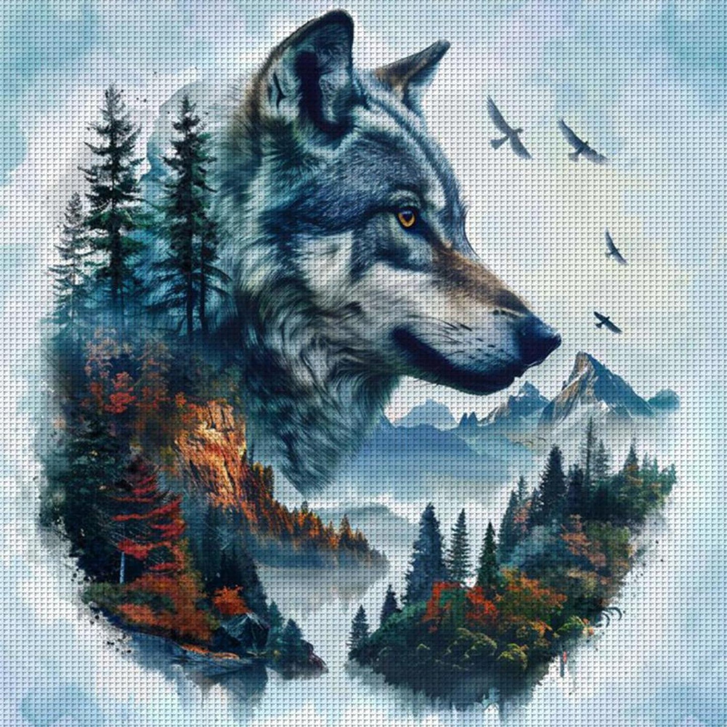 Forest Wolf - Full 11CT Stamped Cross Stitch 45x45CM - Diy