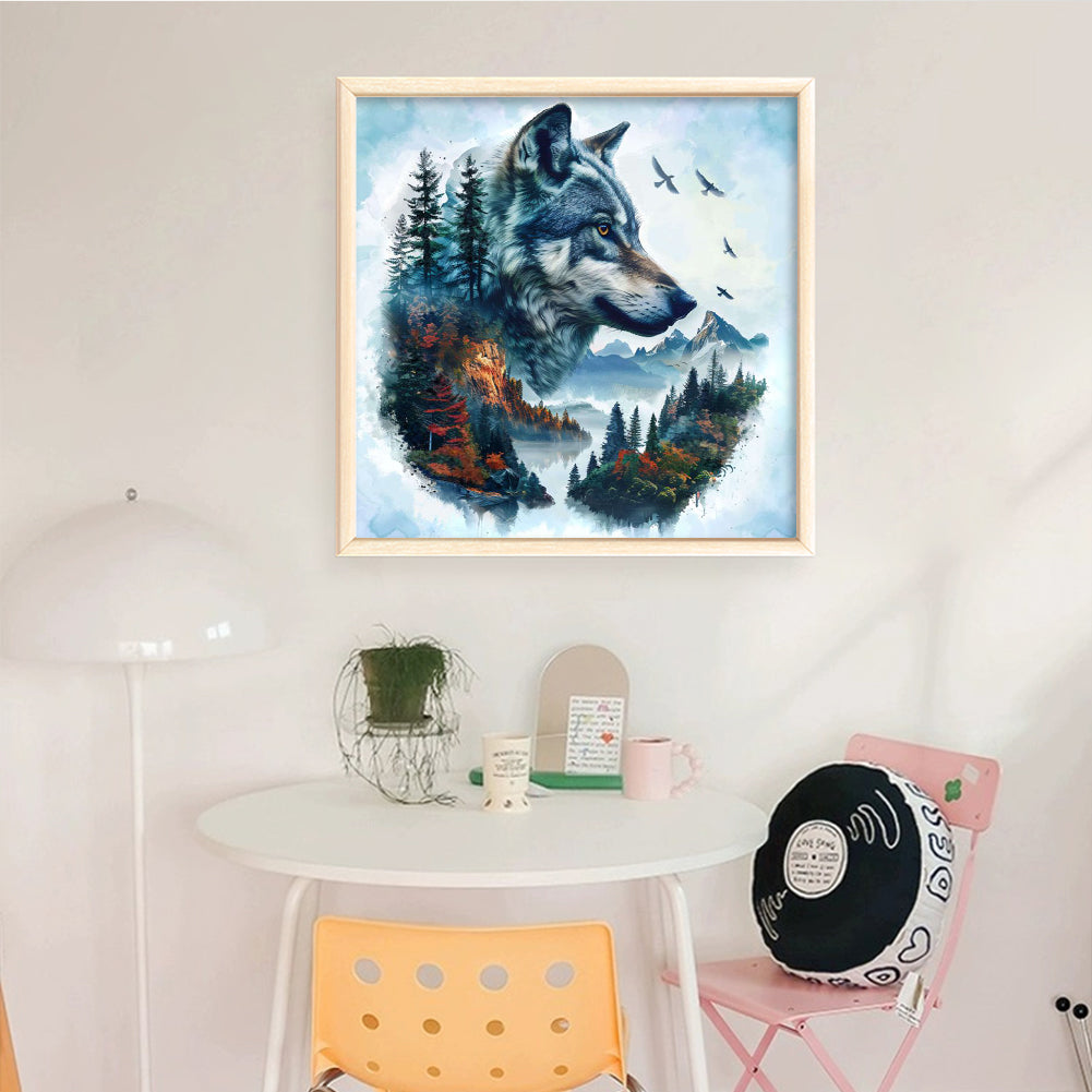 Forest Wolf - Full 11CT Stamped Cross Stitch 45x45CM - Diy