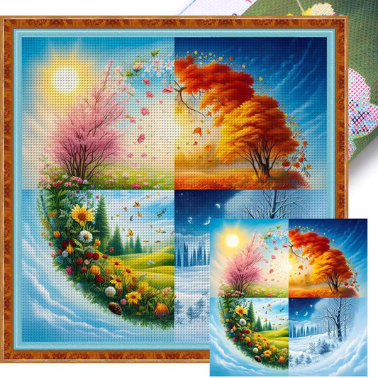 Four Seasons Tree - Full 11CT Stamped Cross Stitch 45x45CM - Yishu