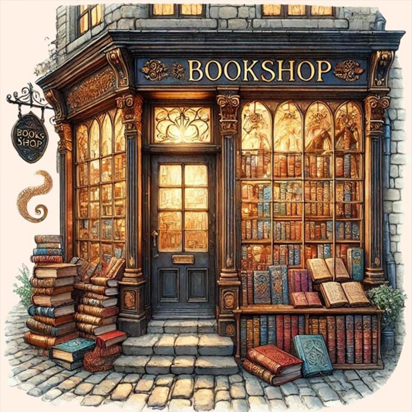 Bookstore - Full 11CT Stamped Cross Stitch 50x50CM - Huacan