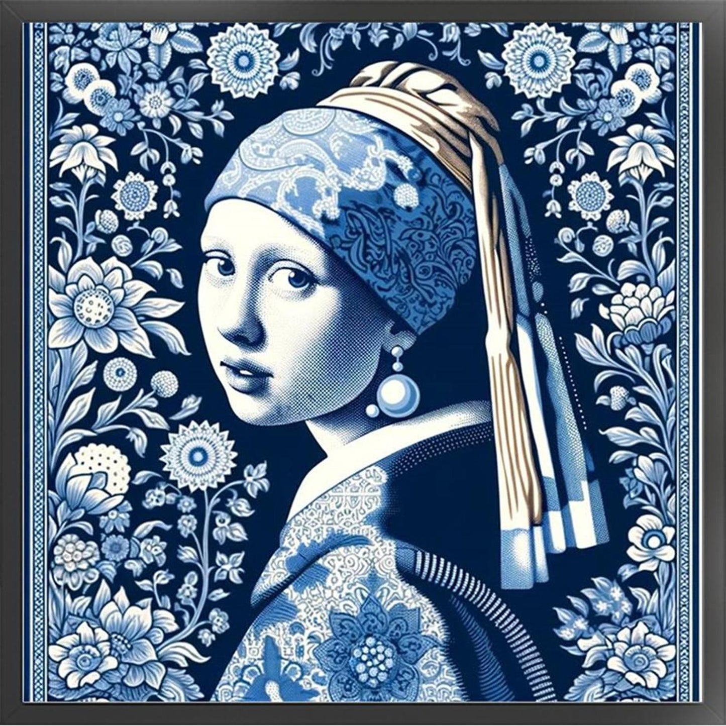 Blue And White Porcelain - Girl With Pearl Earrings - Full 14CT Stamped Cross Stitch 40x40CM - Huacan