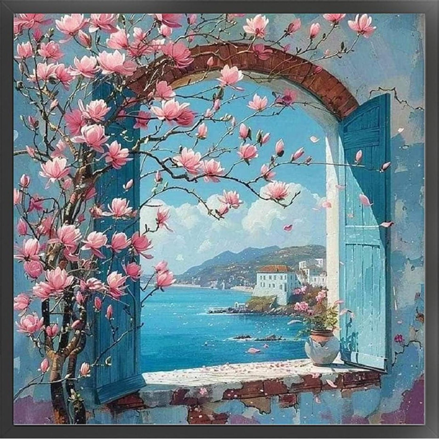 Magnolia By Seaside Window - Full 11CT Stamped Cross Stitch 40x40CM - Yishu