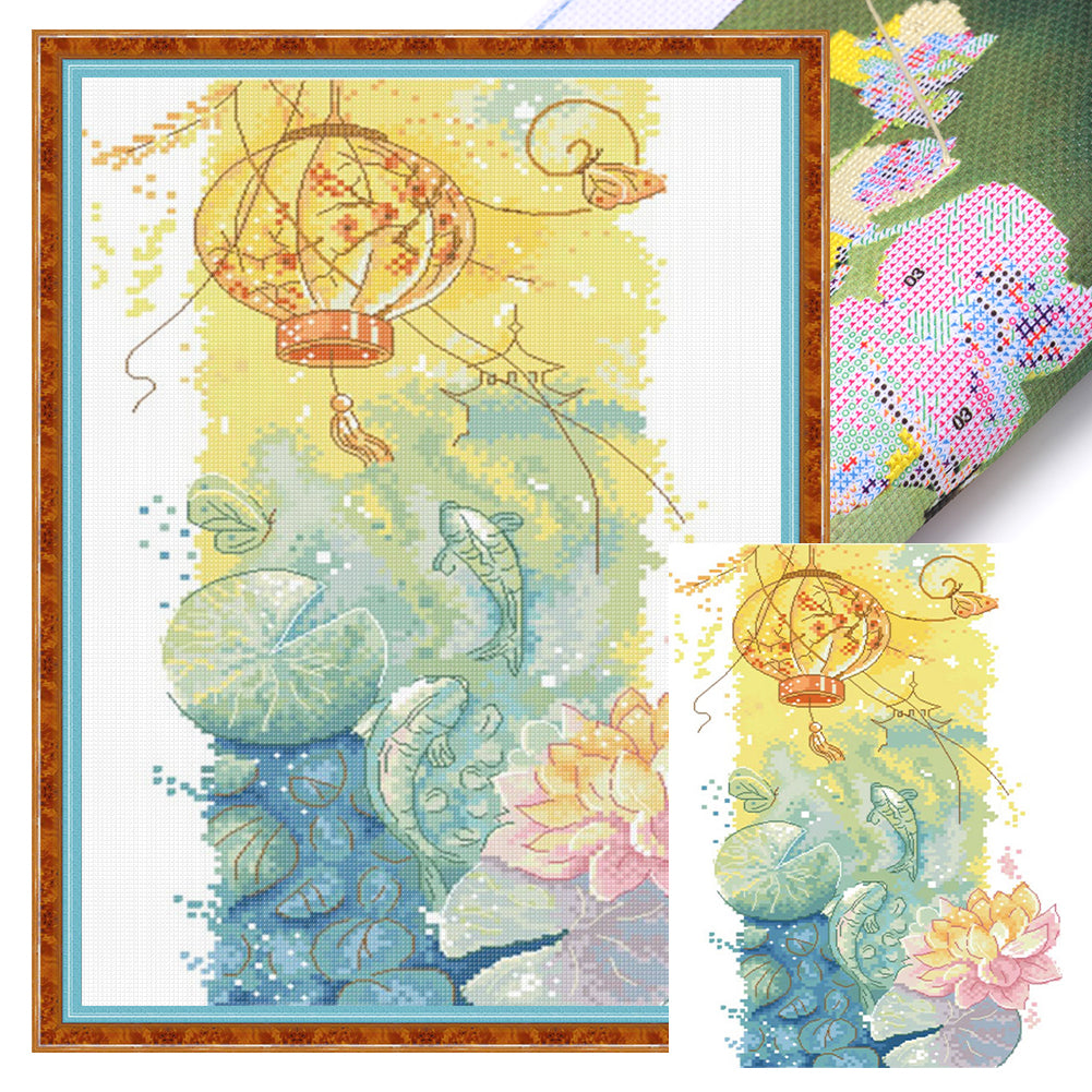 New Year's painting Koi playing with lotus lantern-29*40CM  14CT Stamped Cross Stitch (Xiaobai Brand)
