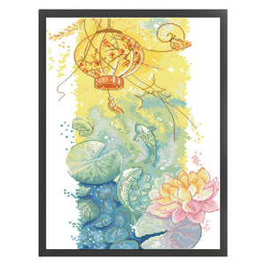 New Year's painting Koi playing with lotus lantern-29*40CM  14CT Stamped Cross Stitch (Xiaobai Brand)