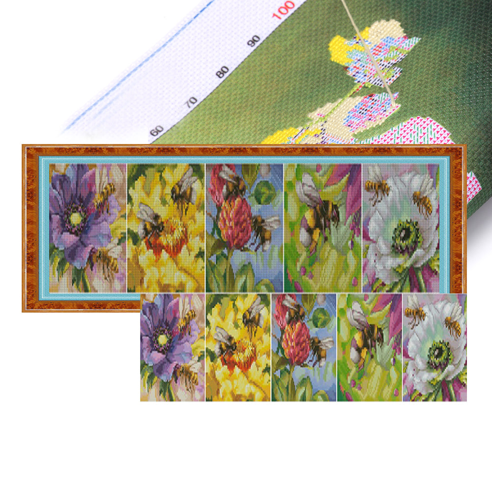 Bee and flower-65*21CM  14CT Stamped Cross Stitch (Xiaobai Brand)