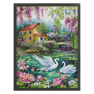 Playful swans-40*55CM  14CT Stamped Cross Stitch (Xiaobai Brand)