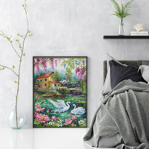 Playful swans-40*55CM  14CT Stamped Cross Stitch (Xiaobai Brand)