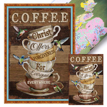 Load image into Gallery viewer, Retro poster-Coffee cup hummingbird-40*60CM  11CT Stamped Cross Stitch
