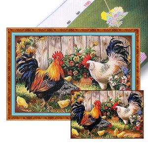Retro poster-Farm chickens-40*60CM  11CT Stamped Cross Stitch