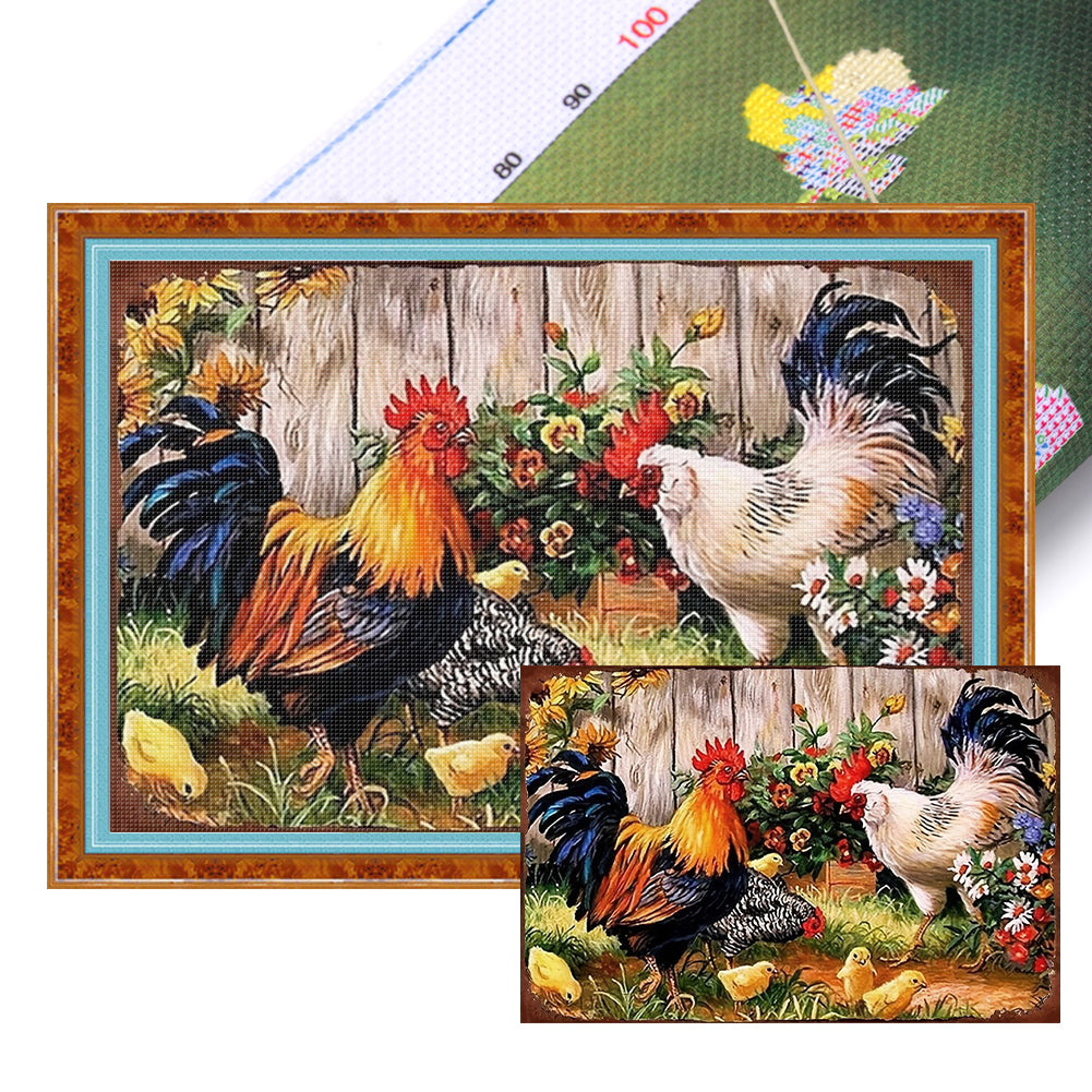 Retro poster-Farm chickens-40*60CM  11CT Stamped Cross Stitch