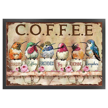 Load image into Gallery viewer, Retro poster-Coffee cup hummingbird-40*60CM  11CT Stamped Cross Stitch
