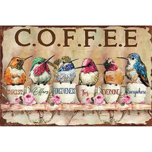 Load image into Gallery viewer, Retro poster-Coffee cup hummingbird-40*60CM  11CT Stamped Cross Stitch
