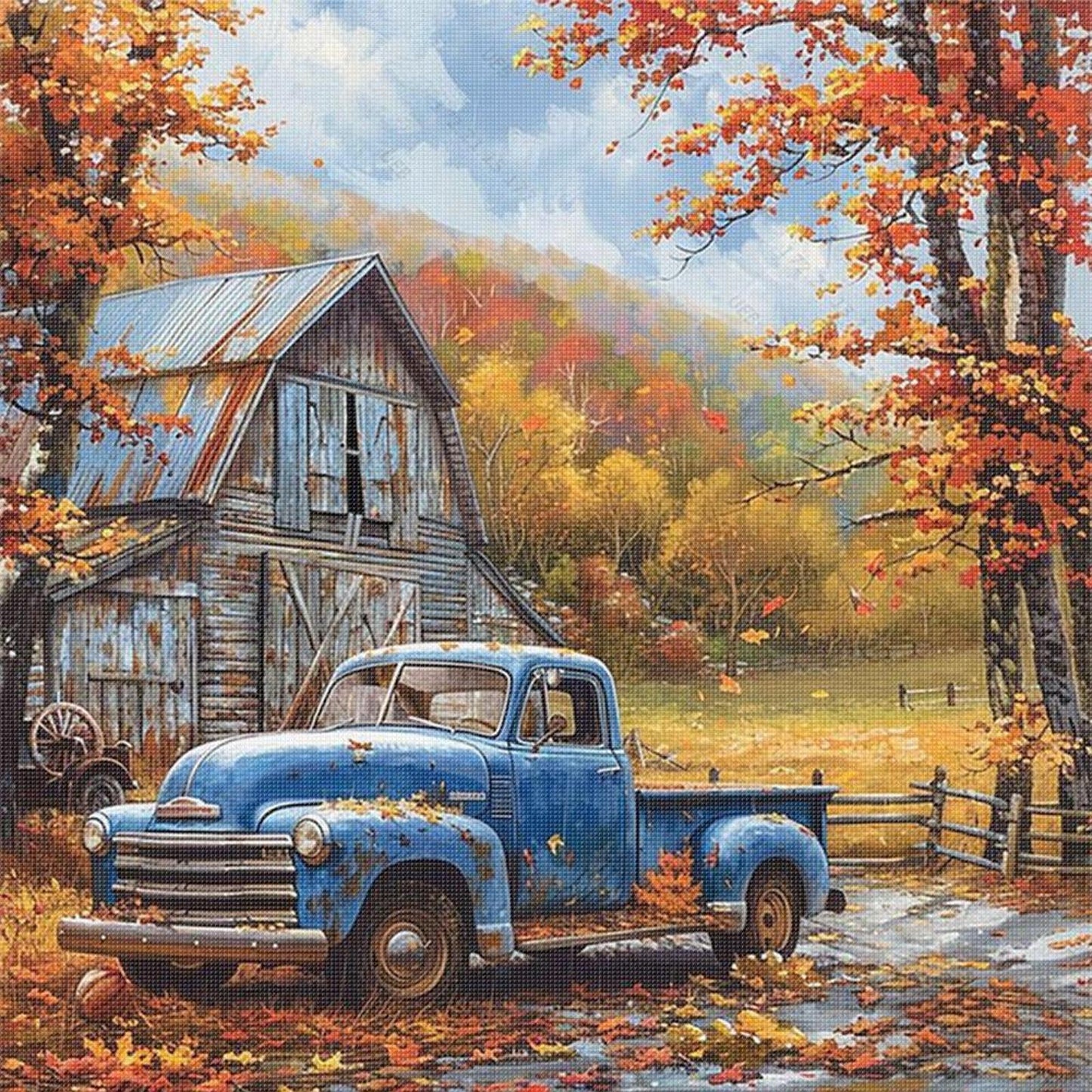 Farm Cabin - Full 11CT Stamped Cross Stitch 45x45CM - Yishu