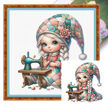 Load image into Gallery viewer, Sewing machine gnome girl-40*40CM  16CT Stamped Cross Stitch
