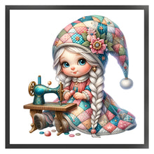 Load image into Gallery viewer, Sewing machine gnome girl-40*40CM  16CT Stamped Cross Stitch
