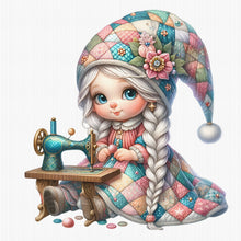 Load image into Gallery viewer, Sewing machine gnome girl-40*40CM  16CT Stamped Cross Stitch
