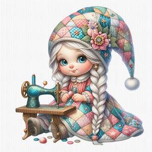 Sewing machine gnome girl-40*40CM  16CT Stamped Cross Stitch