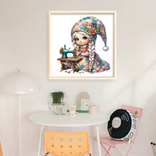 Load image into Gallery viewer, Sewing machine gnome girl-40*40CM  16CT Stamped Cross Stitch
