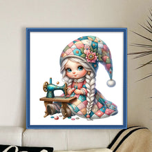 Load image into Gallery viewer, Sewing machine gnome girl-40*40CM  16CT Stamped Cross Stitch
