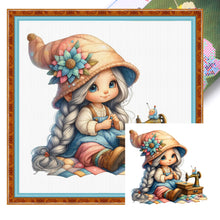 Load image into Gallery viewer, Sewing machine gnome girl-40*40CM  16CT Stamped Cross Stitch

